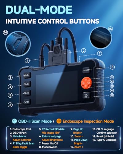 2-in-1 Enhanced OBD2 Scanner & Endoscope Camera with Light, 1080P