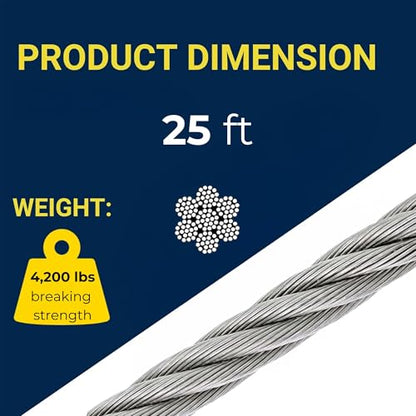 Tie Down Engineering 59385 Winch Cable 3/16" x 25' - size: 3/16 in x 25 ft