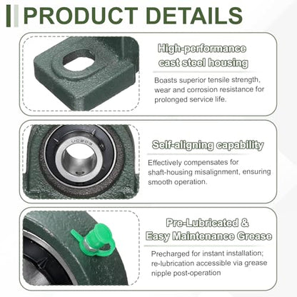uxcell UCP203 Pillow Block Bearings 17mm Bore Self Alignment Solid Cast - size: UCP203 (Bore 17mm)