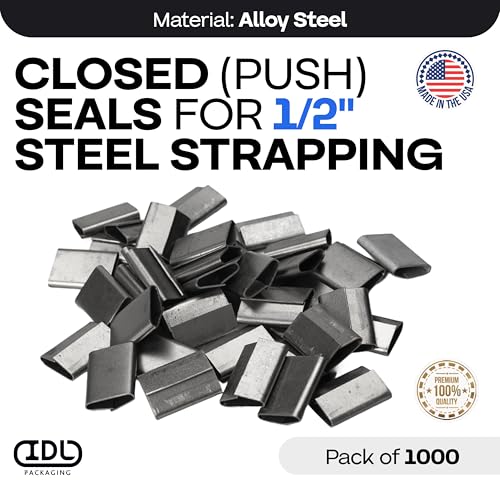 IDL Packaging Closed (Push Type) Seals for 1/2" Strap Width Steel Strapping (Pack of 1000) - Superior Holding Power - Sturdy Metal Clips for Reliable Securing of Packaging Banding - color: Closed (Push), size: 1/2"