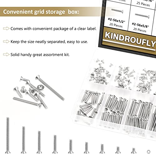 242 Pieces #2-56x 5/32", 3/16", 1/4", 5/16", 3/8", 1/2", 5/8", 3/4", 1", Phillips Countersunk Head Machine Screws Nuts Assortment Kit, 304 Stainless Steel, Fully Machine Thread - size: #2-56