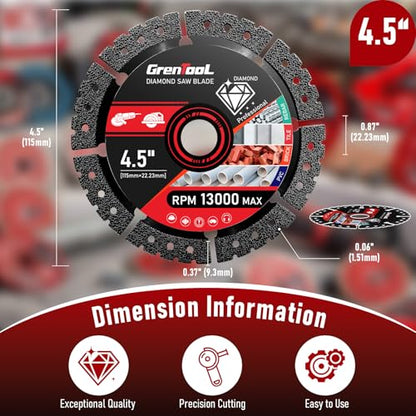 3PCS Diamond Blades, 4.5",Multipurpose, Suitable for Cutting Metal