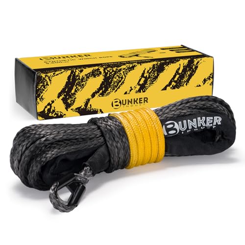 BUNKER INDUST 1/4" x 50' Synthetic Winch Rope,9500LBS ATV UTV Winch Cable with Protective Sleeve 50 FT Winch Line Replacement for 4500 to 6000LBS Winch, Black - color: black, size: 1/4inch x 50ft