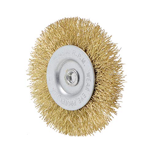 uxcell 2-1/2 Inch Wire Wheel Brush Bench Brass Plated Crimped Steel 1/4-Inch Shank 3 Pcs