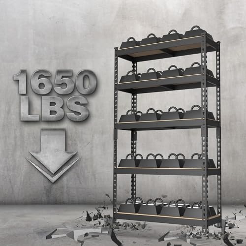 WORKPRO Shelving with MDF Board, 27-2/5"W x 11-7/10"D x 60" H, 1650LBS Load - color: Black, size: 27.4"W x 11.7"D x 60"H