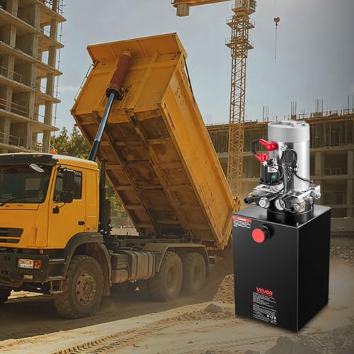 VEVOR12 Quart Hydraulic Power Unit, Double Acting Dump Trailer Pump, 3200 PSI Max Relief Pressure & 0.91 GPM Flow Rate, DC 12V Hydraulic Pump with Metal Reservoir for Dump Trailer Car Lifting - size: 12 Quart, style: Double Acting