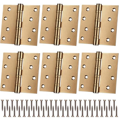 6 Pack Brass 4'' Ball Bearing Door Hinges, 4 x 4 Inch Exterior Door Hinge - color: Brass