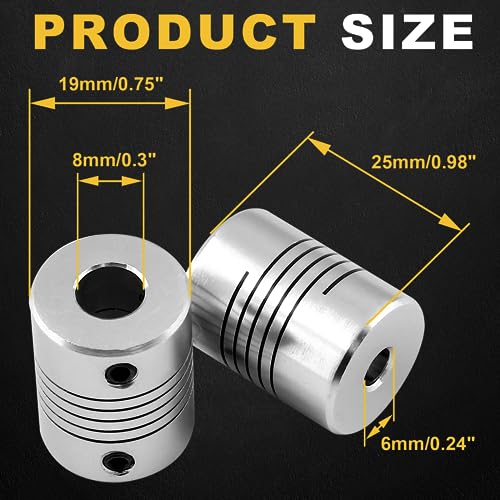 2Pcs Flexible Shaft Coupling 6mm to 8mm Shaft Aluminum Casing, 25mm Length 19mm Diameter Motor Coupler for 3D Printer - size: 6mm to 8mm