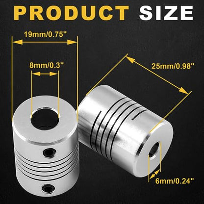 2Pcs Flexible Shaft Coupling 6mm to 8mm Shaft Aluminum Casing, 25mm Length 19mm Diameter Motor Coupler for 3D Printer - size: 6mm to 8mm