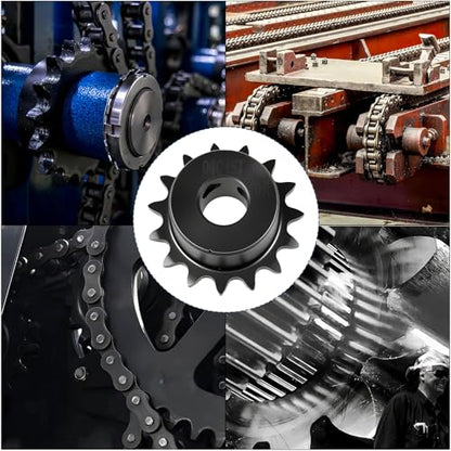 2Pcs 15 Tooth Roller Sprocket B Type, Single Strand 1/4 Inch Pitch, #25 Chain, 10mm Bore Black Oxide C45 Carbon Steel with Set Screws for ISO 04C