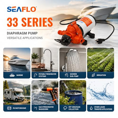 SEAFLO 33 Series 110V/115V AC Fresh Water Pump, 3.3 GPM 45 PSI Self-Priming Pressure Pump with Smart Pressure Switch, Automatic Demand Pump for RV, Caravan Marine Boat Industrial Use, 4-Year Warranty - style: 3.3 GPM | 115V