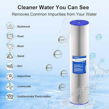 20" x 4.5" Pleated Sediment Water Filter Cartridge 50 Micron 2-Pack - size: 2 Count (Pack of 1), style: 50 Micron