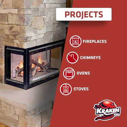 Kraken Bond High Temperature Black Fireplace Sealant 2732°F - (12x10.1oz.) Fire Resistance Up to 2732°F, High Temp Fire Caulk for Ovens, Stoves, Chimneys - Fast Dry, Paintable, Non-Flammable, 12 Pack