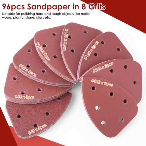 96 Pcs Mouse Sander Sandpaper Detail Sanding Pads,No Cut Line - style: no cut line