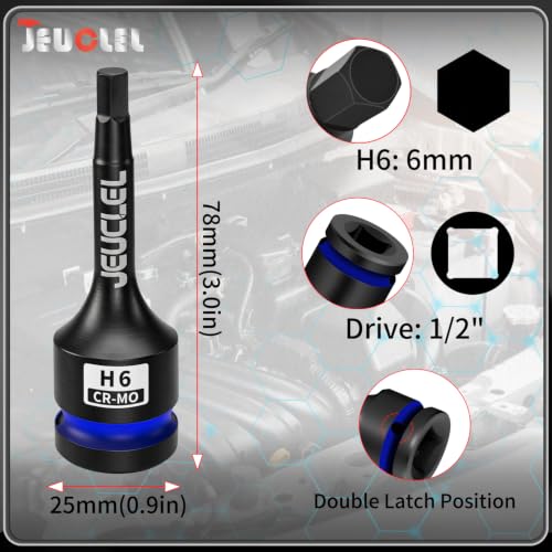 6mm Hex Impact Bit Socket, H6 1/2" Drive Allen Socket, Cr-Mo Steel - size: 1PC | H6 6MM
