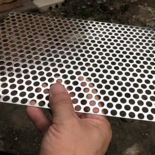 19 Gauge Perforated Metal Sheets 15.7"x7.8" Expanded Metal Mesh Opening 40% Hole 8mm 0.32"(About 1/3") Perforated Stainless Steel Sheet 304 Stainless Steel Mesh Screen Panel Decorati Plate - size: 15.7" X 7.8"