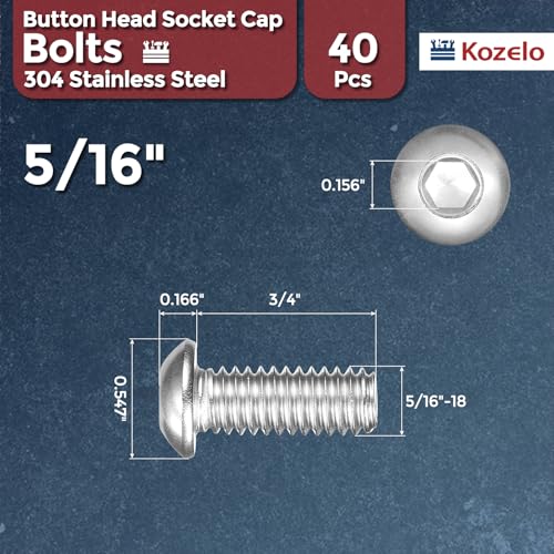 40pcs Button Head Socket Cap Screw-5/16-18x3/4 304 Stainless Steel - size: 5/16"-18x3/4"