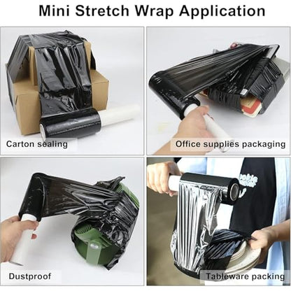 BOMEI PACK Stretch Film Shrink Wrap Roll - 80 Gauge 5" x 1000Ft - Industrial Strength Plastic Wrap with Handle Durable Self-Adhering Mini Black Wrap for Moving, Packing, Furniture & Pallet, 1-Pack