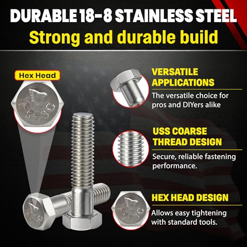Chenango Supply 3/8-16 x 1-1/2" Stainless Steel Hex Head Bolts - size: 3/8-16 X 1-1/2"