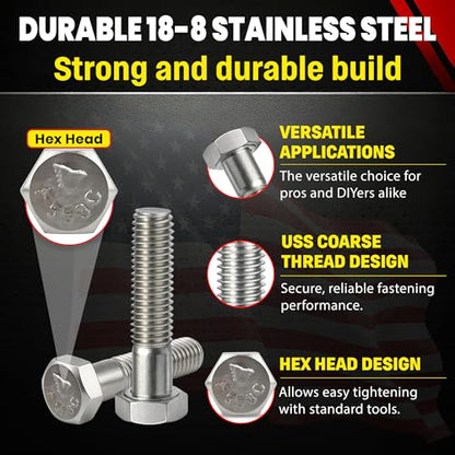 Chenango Supply 3/8-16 x 1-1/2" Stainless Steel Hex Head Bolts - size: 3/8-16 X 1-1/2"