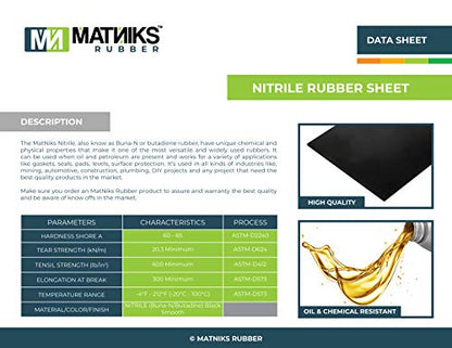 MATNIKS Nitrile Rubber Sheet (NBR) -12in x12in x 1/8” Thick, Fuel and Oil Resistant, Shore A60 Hardness, Black Smooth Finish, Ideal for Gaskets, Sealing, Automotive, Machinery, Plumbing, DIY Projects - size: 12x12x1/8-inch Black