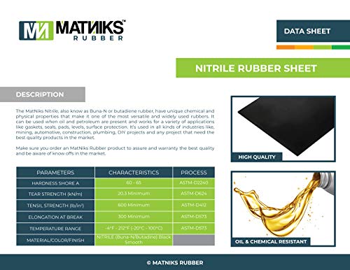 MATNIKS Rubber Sheet, Heavy Duty, High Grade, Nitrile (NBR) Hardness A60, Off-White, 12x12-Inch by 1/16" (+/- 5%) for Plumbing, Gaskets DIY Material, Supports, Leveling, Sealing, Bumpers, Protection, - size: 12x12x1/16-inch White
