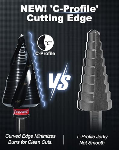 EZARC M35 Cobalt Step Drill Bit for Metal, 1/4"-1-3/8", 3/8" Shank - size: 1/4"-1-3/8" (3/8" Shank)