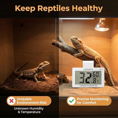 Reptile Hygrometer Thermometer, Digital Amphibian Hygrometer Thermometer with Hook, Temperature Humidity Meter Gauge for Reptile Tanks, Terrariums, Vivarium, LCD Display (2 Packs) - size: 2 packs