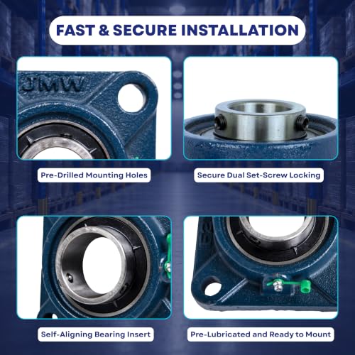 Jeremywell UCF205-16 Pillow Block Bearing (2 Pack), 1 inch Bore, 4-Bolt Flange Mounted, Solid Base, Self-Alignment, Square - size: UCF205-16