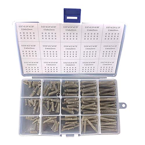Compression Springs Assortment Kit, 15 Different Sizes 225pcs Mini Stainless Steel Springs for Repairs, 0.39" to 1.18" Length, 0.16" to 0.23" OD, 10mm - 30mm Length, 4-6mm OD - size: KIT A
