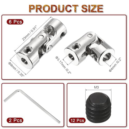 MECCANIXITY Steering Universal Joint Shaft Coupling 3.17mm to 4mm ID 6Pcs - size: 3.17mm to 4mm ID