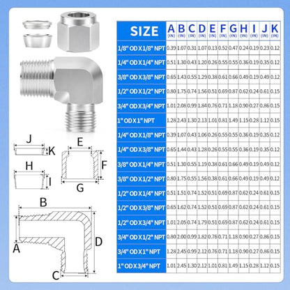 ChillWaves 304 Stainless Steel Compression Tube Fitting, 1" OD x 3/4" NPT Male 90 Degree Elbow Compression Union Connector(1-PACK) - size: 1" OD x 3/4" MNPT