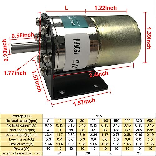 Bringsmart DC 12V 300rpm Gear Motor with Bracket Centric Shaft 37mm Gearbox - style: 12V 300RPM