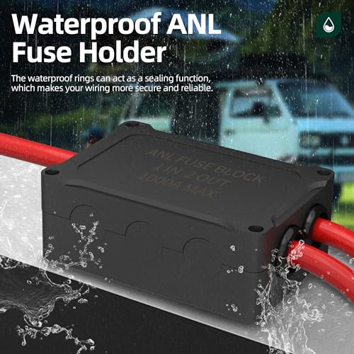 ANL Fuse Holder with 2Pcs 300 Amp ANL Fuse, Max 1000A Waterproof 4 x 5/16"(M8) Studs Heavy Duty Dual Fuse Holder with 400 Amp and 500 Amp ANL Fuses for Marine Automotive Car Truck Boat - size: 1 in 2 Out