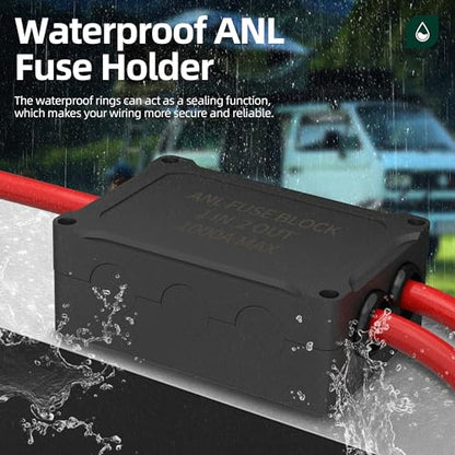 ANL Fuse Holder with 2Pcs 300 Amp ANL Fuse, Max 1000A Waterproof 4 x 5/16"(M8) Studs Heavy Duty Dual Fuse Holder with 400 Amp and 500 Amp ANL Fuses for Marine Automotive Car Truck Boat - size: 1 in 2 Out