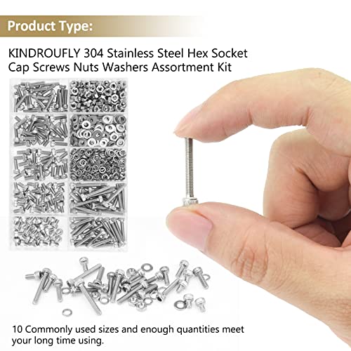 562 Pieces M3 x 4/6 /8/10 /12/16 /20mm Hex Socket Head Cap Screws Nuts Washers Assortment Kit, 304 Stainless Steel, Fully Machine Thread - size: M3, style: Socket Head