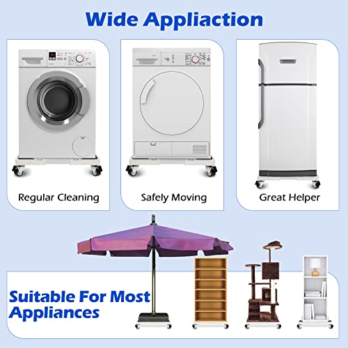 Nefish Furniture Dolly Adjustable Mini Fridge Stand Dolly Cart with 4 Lockable Wheels Washing Machine Stand Mobile Roller Universal Mobile Base Stand for Washer Dryer Refrigerator - color: White