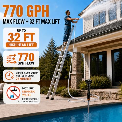 Cordless Stick Water Transfer Pump 770 GPH with 2 4.0Ah Batteries (Orange) - color: Orange