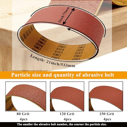 3x21 Inch Sanding Belts, 12-Pack, 80/120/150 Grit Mixed