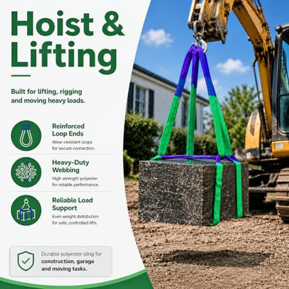 2" x 8' Lifting Sling Straps Polyester Web Slings 4400 Lbs Vertical, 3520 Lbs Choker, 8800 Lbs Basket (Green/Purple) - size: 2 Inch x 8 Feet