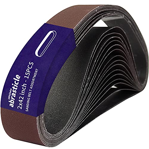 15 Pcs 2 x 42 Inch Assorted Aluminum Oxide Sanding Belt - 80/120/150/240/400 Grit - size: 2x42(15pcs)