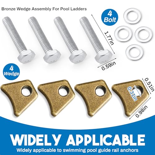 MorningRo 4 Pcs Pool Ladder Anchors Bronze Wedge Assembly Swimming Pool Stair Rail Anchor with Bolt Compatible with Perma Cast 3", 4" Hand Rail Anchors Sockets Ladder Parts Brackets
