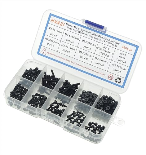 Metric M2.5 Black Nylon Phillips Pan-Head Screws, Nuts & Washers Kit - color: Black-M2.5