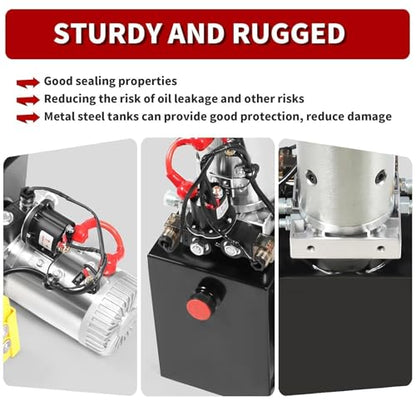 Nakkaa 12V DC 8 Quart Hydraulic Power Device Double Acting Hydraulic Pump - size: 8 Quart Double