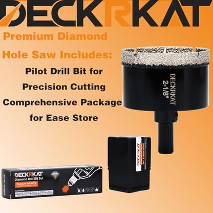 DECKRKAT 2-1/8"Diamond Hole-Saw Bits with Pilot Drill Bit - 2-1/8"Diamond Tipped Tile Hole Saws with Guiding Bit Accurate Drilling for Porcelain Tile Ceramic Pottery Granite Stone Glass Bottles 55mm - size: 2-1/8" X 1Pcs