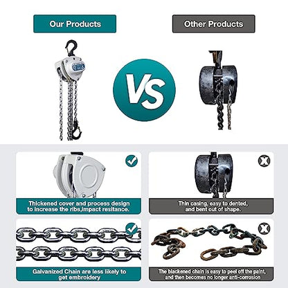 TOYO Chain Hoist 1100Lb,10ft Manual Chain Block Hoist 0.5ton Chain Fall 3M Come Along Hand Chain Hoist 2 Heavy Duty Hooks Industrial Grade Steel for Warehouse Automotive Construction Building - size: 1/2 Ton 10FT