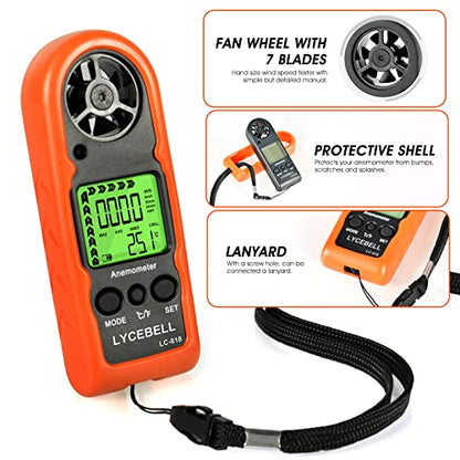 Mini Portable Anemometer Handheld 5pcs, Measures Wind Speed Wind Chill Temp