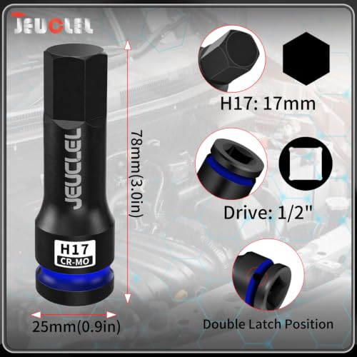 17mm Hex Impact Bit Socket, H17 1/2" Drive Allen Socket, Cr-Mo - size: 1PC | H17 17MM