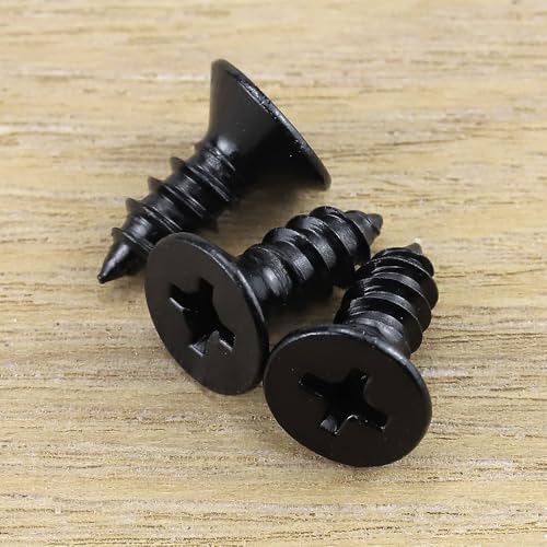 #6 x 3/8" Flat Head Phillips Sheet Metal Tek Screws, 304 Stainless Steel 18-8, Black Oxide Coated Finish, Corrosion Resistant Flat Head Wood Screws, 100 PCS - size: #6 x 3/8"