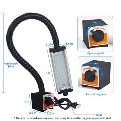 Magnetic Work Light, LED Machine Light with 44 LEDs, Waterproof with 19 Inch Gooseneck, IP66 Rating, 800 Lumen, 120 Volt for Lathe Machine Tools - size: 800 lumens + Magnetic Base + Two-Pin Plug